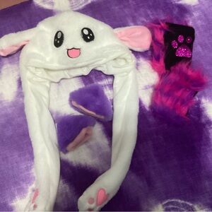 Cute White Animal Ear Hat with Pink Accents